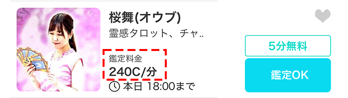 桜舞先生の鑑定料金例
